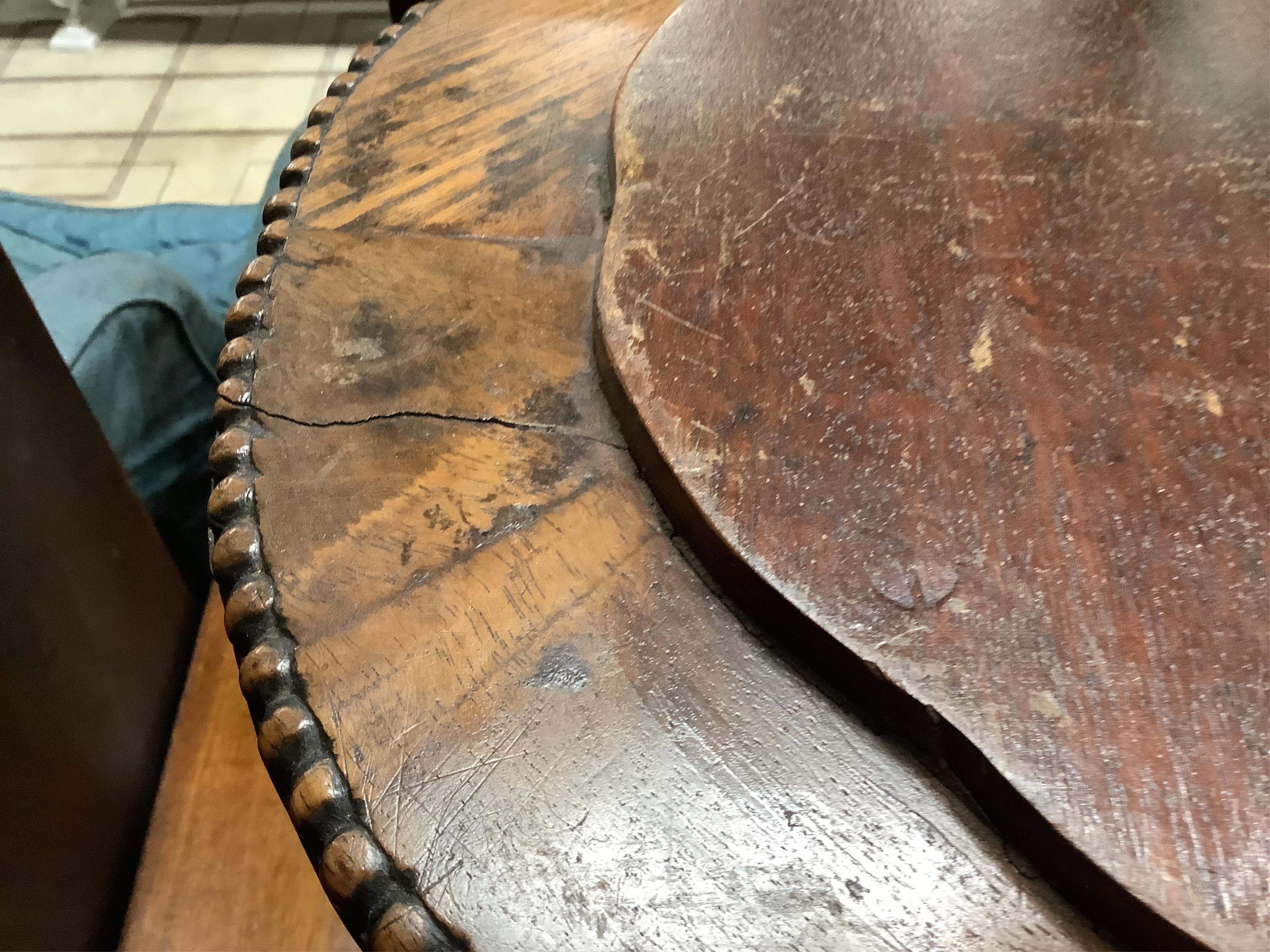 A pair of Chinese circular jardiniere stands with wood inset tops, diameter 46cm, height 46cm. Condition - fair